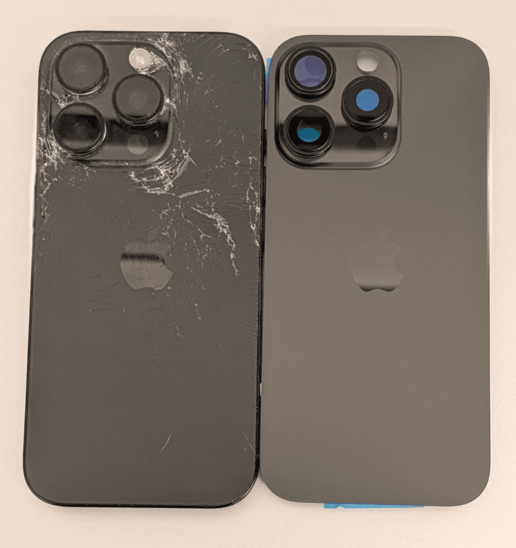 Før: iPhone 16 Pro – Bytte av bakglass og kamerarens